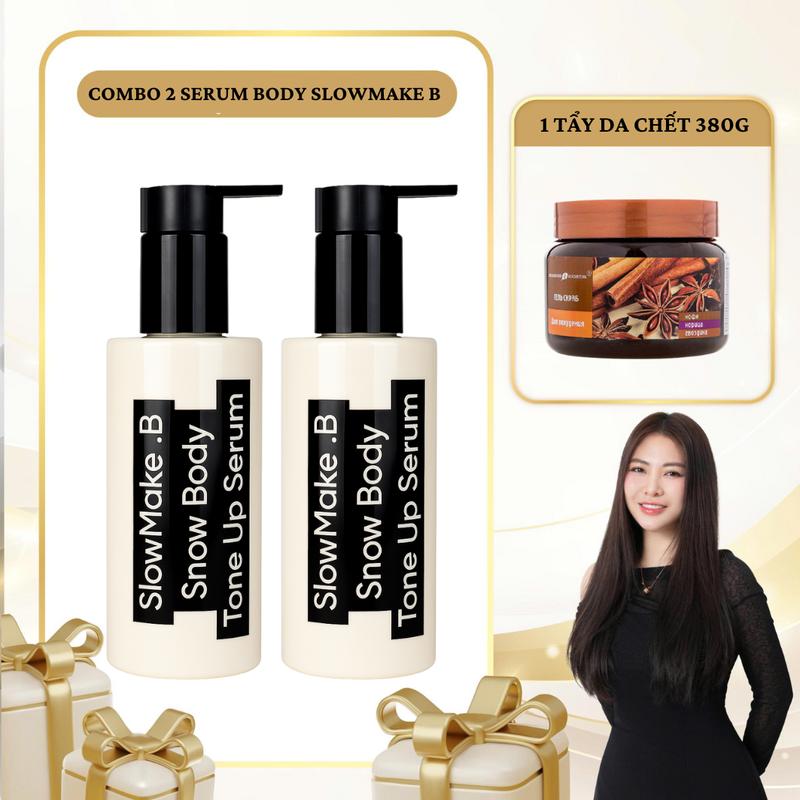  SN1979 - Combo 3 sản phẩm: 2 Serum Nâng Tông Dưỡng Trắng Make Up Body Slow Make B 200ML + 1 tẩy da chết Nga chiết xuất Quế Hồi 380g 