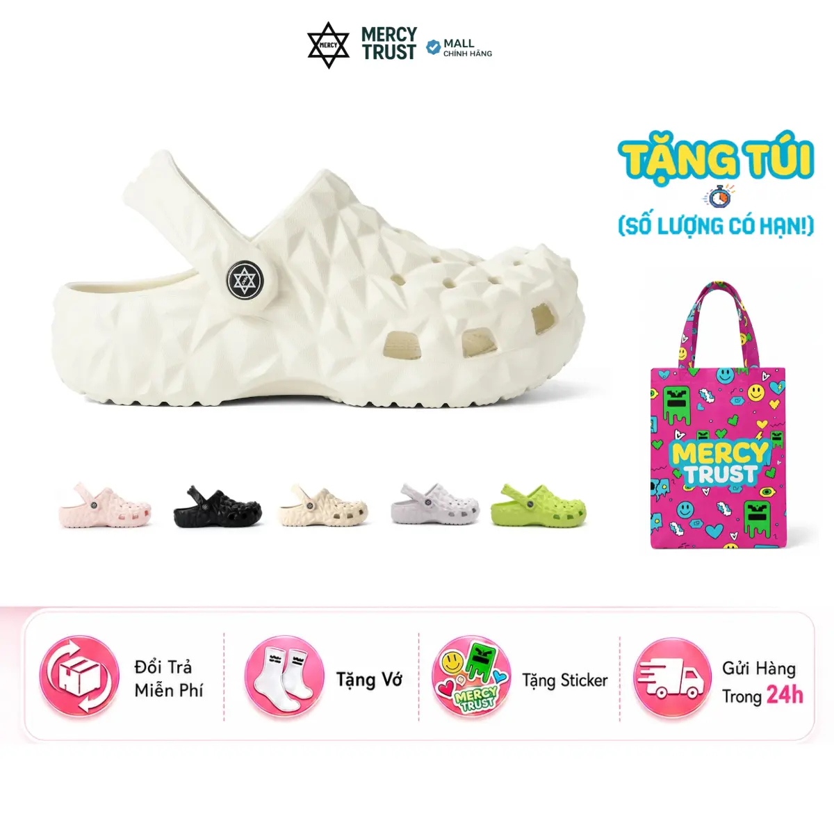 (HÀNG ĐẶT TRƯỚC) MC01 - [Tặng TÚI XÁCH, Sticker Ngẫu Nhiên, Vớ] Dép Sục MERCY TRUST Kim Cương Nam Nữ Cao 3cm Chất liệu EVA An toàn Êm Nhẹ Chống trượt