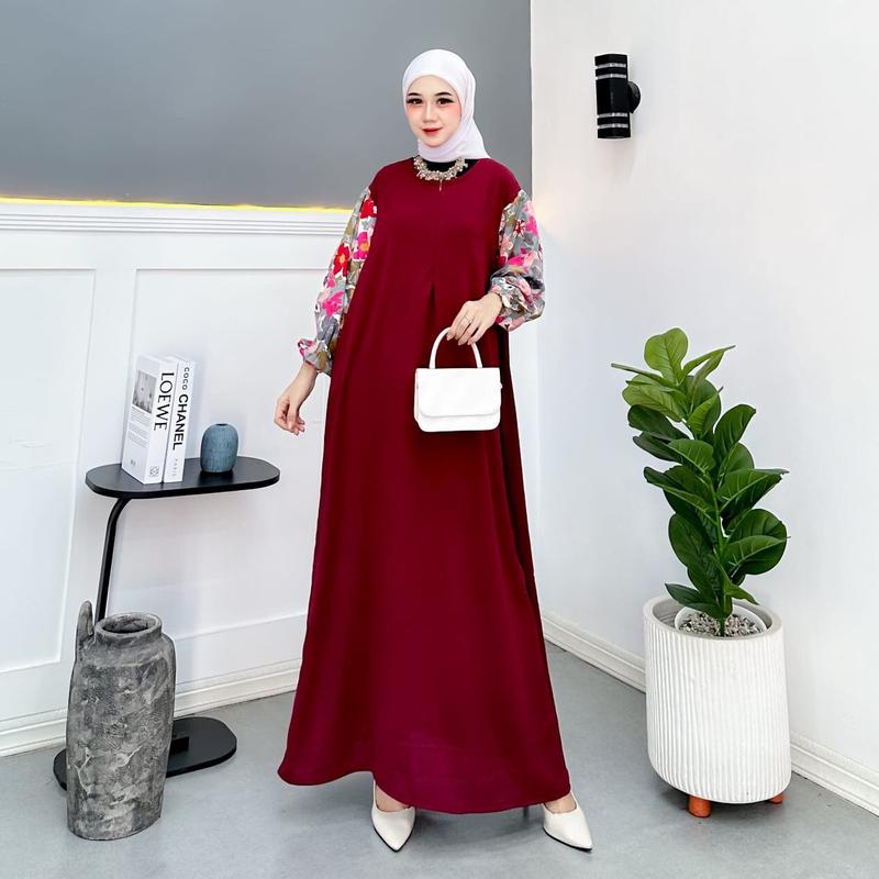 Alesia Dress crinkle mix rayon viscose muslim wanita Viral kekinian Santai Nyaman Airflow Gamis Textured Woven Fabric White Murah Tapi Mewah Lebaran Zipper Remaja crinkle airflow bisa dicuci dengan mesin kondangan 2