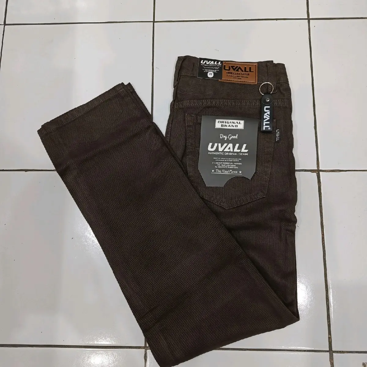 CELANA JEANS PANJANG REGULER PRIA COKLAT TUA KEREN PREMIUM DISTRO ORIGINAL BRAND UVALL