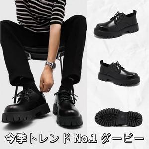 DG Studios メンズ 厚底ダービーシューズ レースアップ 身長アップ ブラック カジュアル 通勤 韓国風