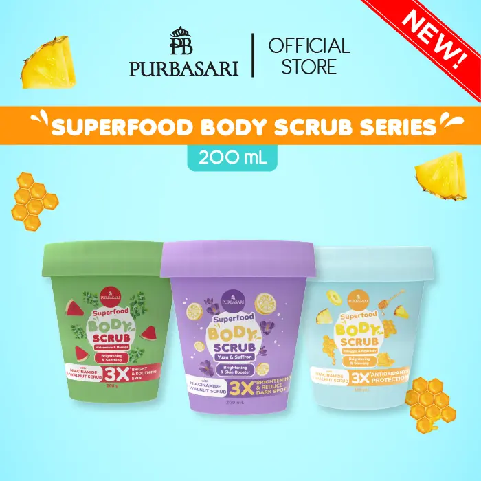 [ISI 4] NIKITA MIRZANI x Purbasari Superfood Series Set - Body Serum + Shower Scrub + Body Scrub + Exfoliating Gel 3
