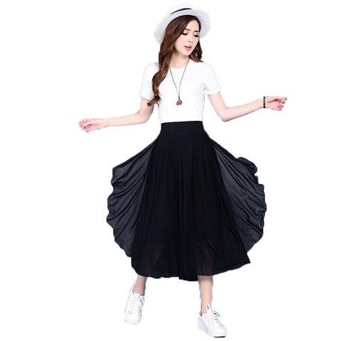 Product Introduction of ZANAChiffon Slim Half Culottes Thin Style Summer Seven Points Wide Leg Pants Large Size Elastic High Waist Loose Casual Pants Women Skirt 17