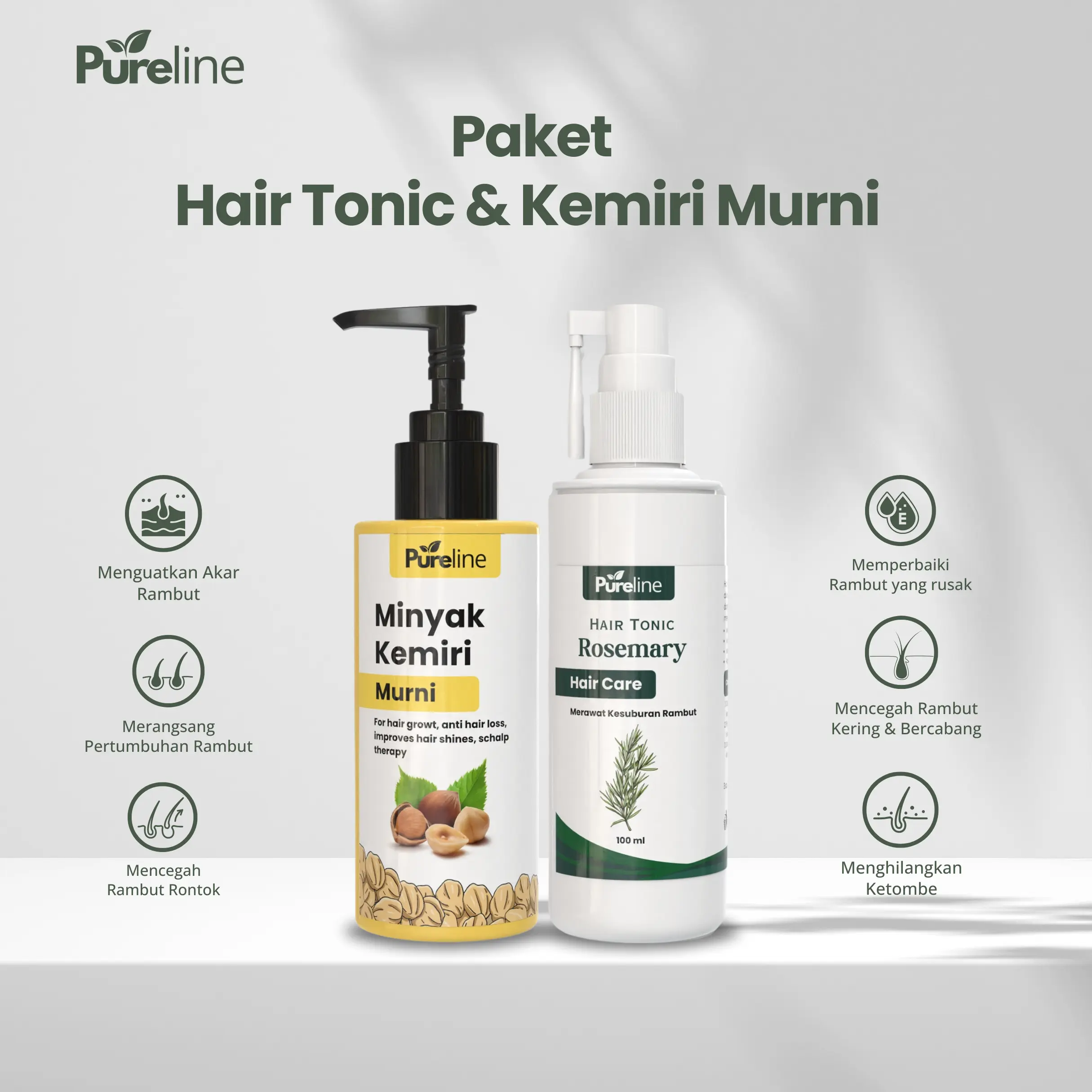 Pureline - Paket Minyak Kemiri Murni dan Hair Tonic Rosemary