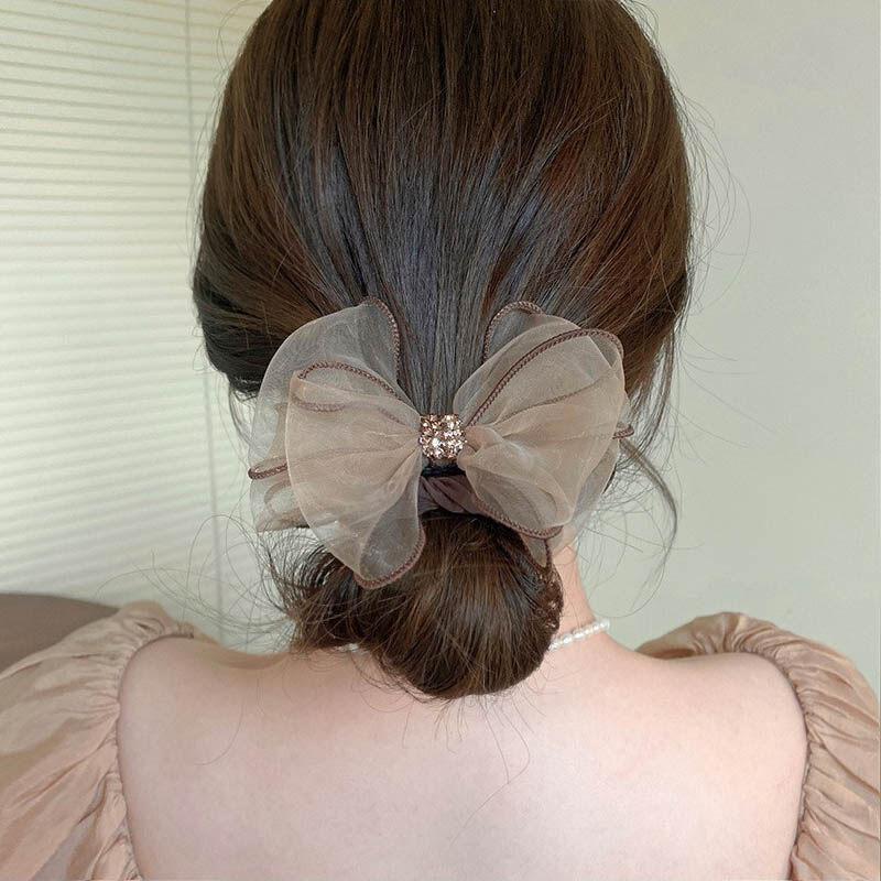 Product Introduction of Retro  Gauze Bow knot Hair Rope Elastic Rubber Band Elegant Ponytail Holder Scrunchies Accessories 3