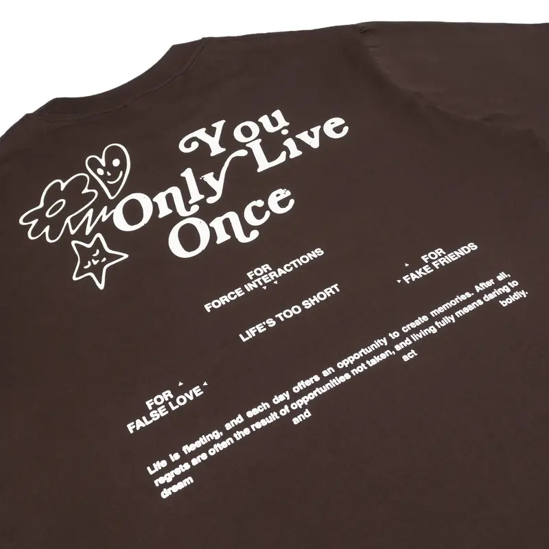 Eudaimonia - Boxy Fit Oversize Tee Print You Only Live Once Dark Brown Cotton Combed 3