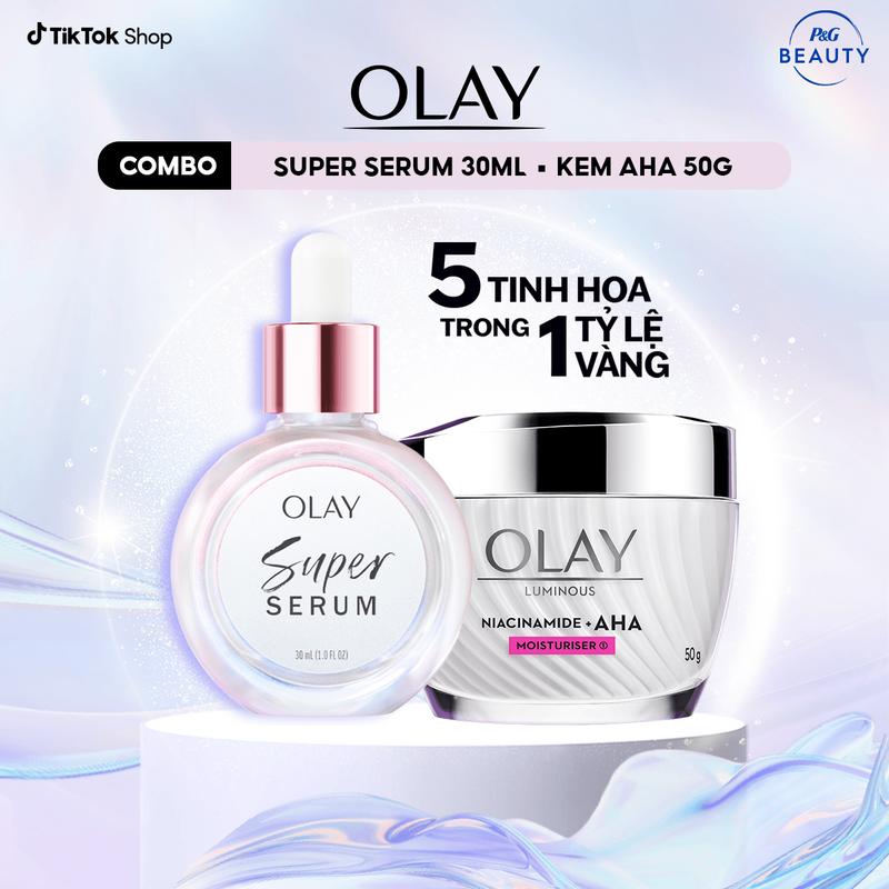 [Mới Ra Mắt] Combo 2: Super Serum 5IN1 + Kem Dưỡng Ẩm Sáng Da, Mờ Thâm Mụn OLAY LUMINOUS NIACINAMIDE AHA  (50G + 30ML)