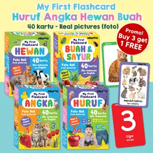 Buy 3 Get 1 Free! My First Flashcard Hewan, Buah Sayur, Huruf, Angka (40 kartu - real pictures) - kartu edukasi bayi pintar