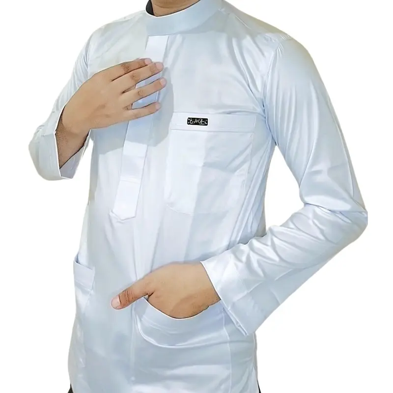 Baju koko putih Original Saudi Polyester Import lengan panjang polos / Baju Pria Muslim Elit, Mewah, Berkelas dan Berkualitas Alghin Exclusive 01 2