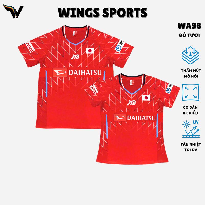 1 Áo cầu lông WA98 - màu đỏ tươi tuyển Nhật Wings sport chất liệu co dãn thấm hút mồ hôi dành cho vận động tập luyện và thi đấu thể thao phù hợp cho nam và nữ