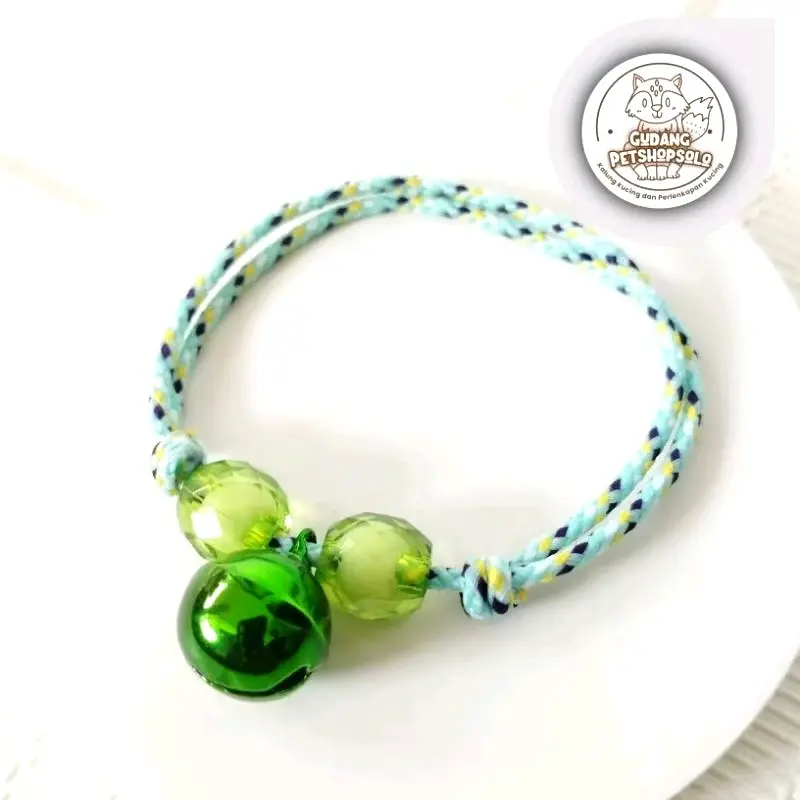 kalung kucing tali perusik variasi manik lonceng 14mm 0