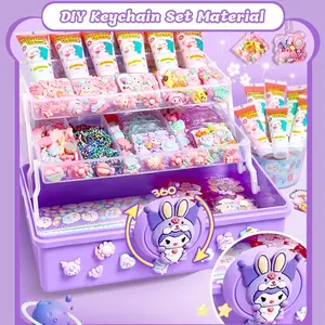 QQbaby 942PCS DIY Gantungan Kunci Guka Set Box DIY Gantungan Tas Aesthetic Keychain Deco Cream Set Mainan Anak Perempuan