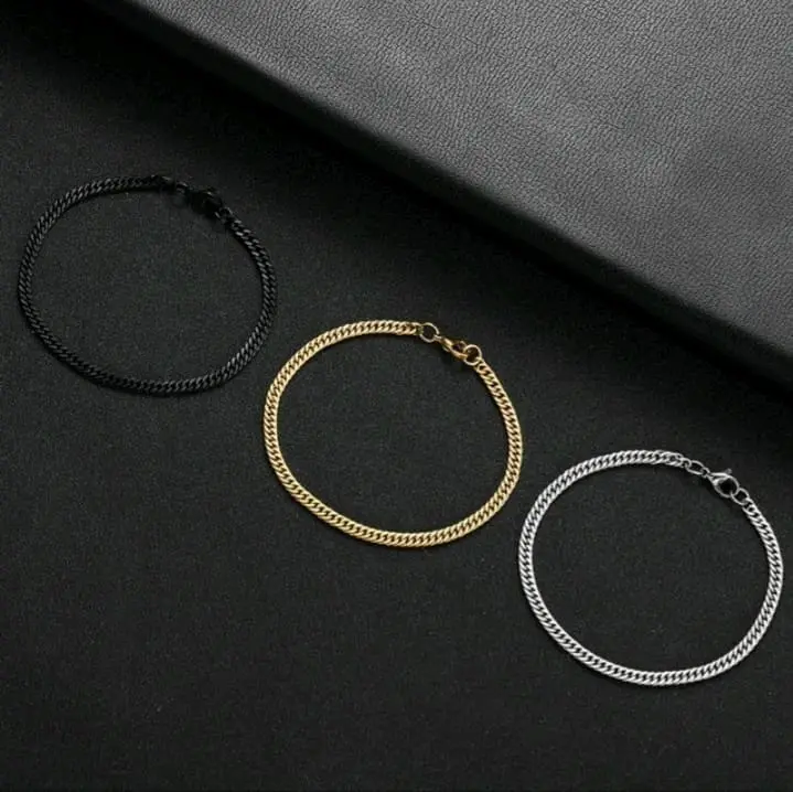 Gelang Titanium Pria Wanita Model Rantai Rapat Anti Karat dan Tidak Luntur Bracelets
