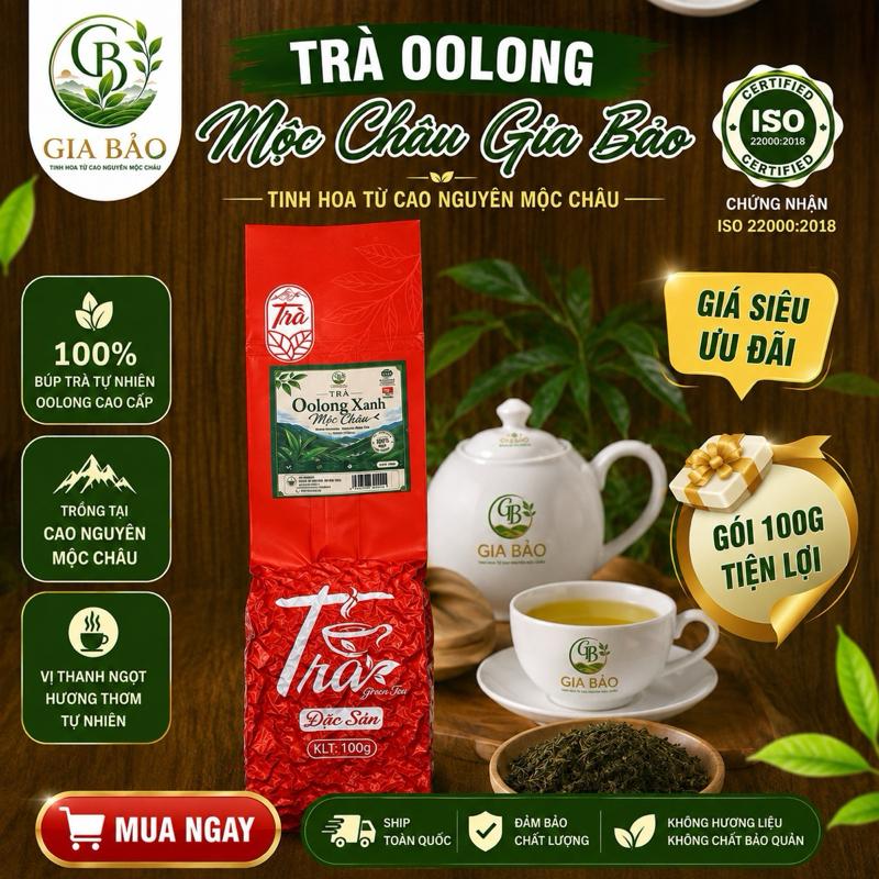 Trà Oolong Xanh Mộc Châu Gia Bảo gói 100gam - Trà Tự Nhiên Thơm Ngon An Toàn - Sản phẩm chất lượng cao