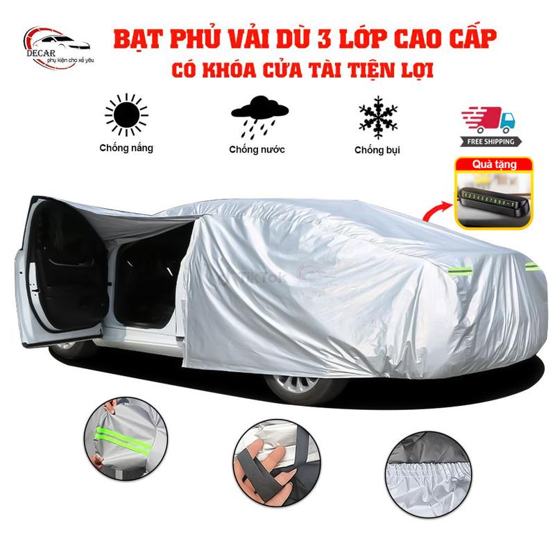 (Loại 1) Bạt phủ xe ô tô vải dù oxford cao cấp 3 lớp tráng bạc bền đẹp chống nắng mưa, bạt trùm chùm kín bảo vệ xe oto 4, 5, 7 chỗ và bán tải Phủ Xe bạt  phủ xe ô tô