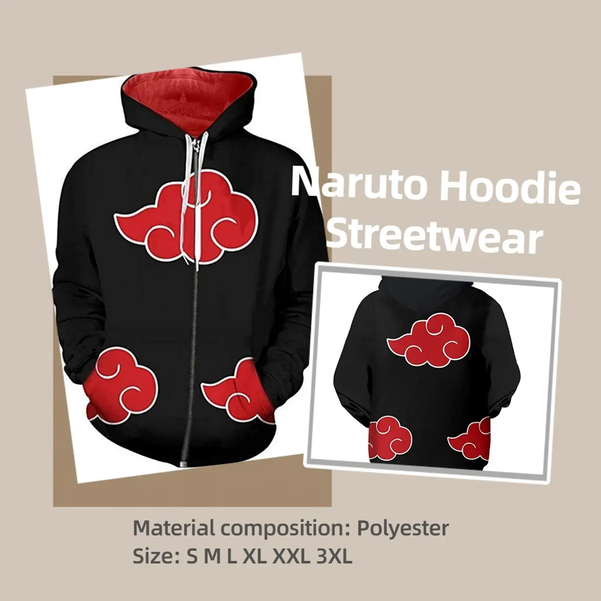 Anime Naruto Uzumaki Kakashi Print Men Hoodie Jacket Comfortable Polyester Streetwear Sweaters Pullover