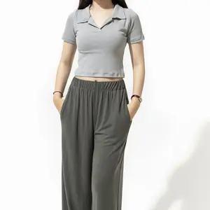 Alle Kaos Kerah Polo Shirt Wanita Knit Crop Top Korea Kaos Wangky Croptop Lengan Pendek Bahan Baby Knit Premium Gaya Casual Sehari-hari