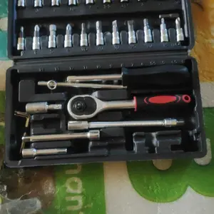 DECKER 46 Pcs Set Kunci Shock Socket Motor Mobil Sok Kunci Obeng Lengkap Socket Tool Kit set Pas Ring Motor Mobil