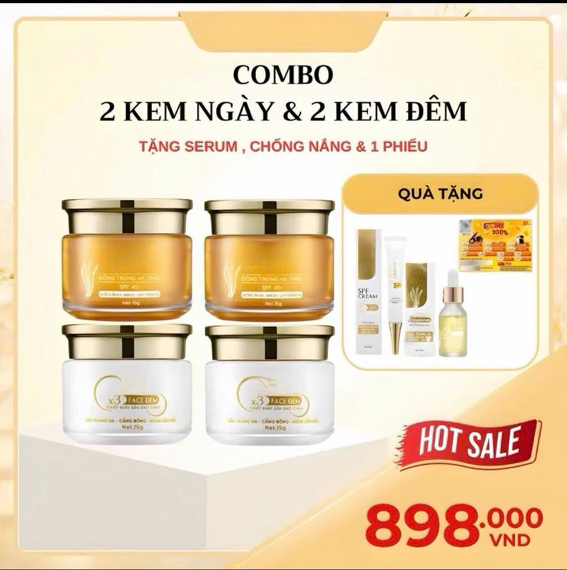    Có Phiếu Cào   COMBO 6 MÓN - 2 KEM FACE NGÀY + 2 KEM FACE ĐÊM SỮA ONG CHÚA -     1 SERUM ĐÔNG TRÙNG HẠ THẢO - 1 CHỐNG NẮNG SPF50+ PA++++  MPDA kem  face 