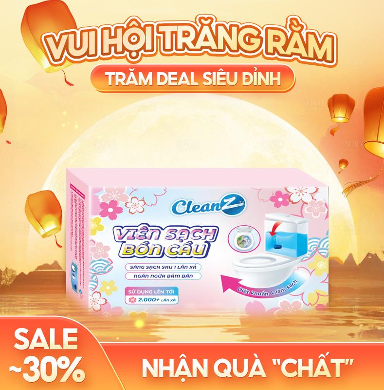 Viên sạch bồn cầu CleanZ sạch khuẩn thơm mát làm sạch mảng bám khử mùi diệt vi khuẩn toilet thế hệ mới hương đào 50g/gói