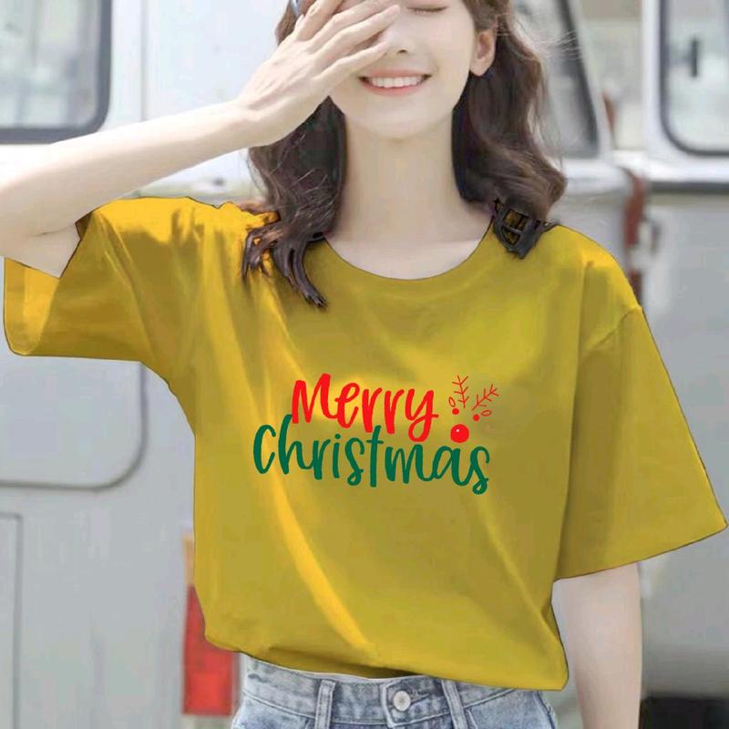 Baju Kaos Natal WANITA Motif Merry Christmas Tulisan baju natal baju natal Slim Fit Atasan Fashion tshirt baru 4