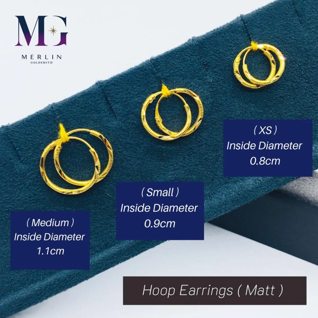 Merlin Goldsmith 916 22k Gold Matte Hoop Earrings (XS / S / M)