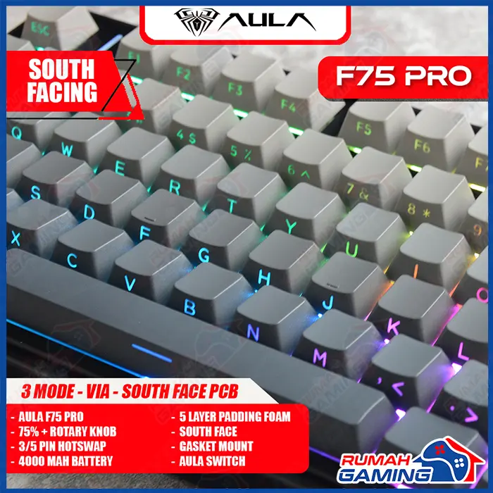 Mechanical Keyboard - Aula F75 - 75% Compact - 3 Mode - Gaske Mount - RGB - PBT Keycap 7