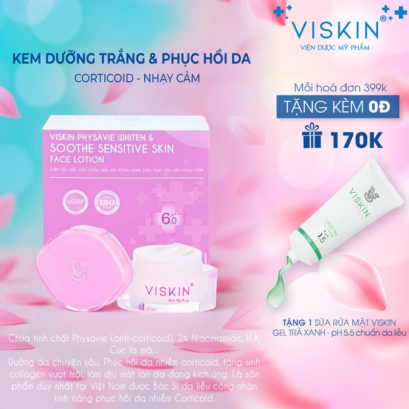 KEM DƯỠNG TRẮNG HỖ TRỢ PHỤC HỒI DA VISKIN - VISKIN WHITENING & REGENERATE SUPPORT FACE Collagen Lotion Dưỡng Ẩm Da Skincare