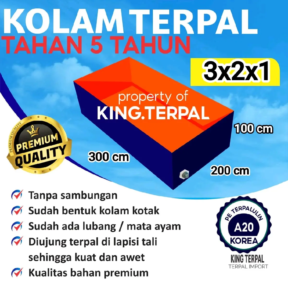kolam terpal ikan A20 korea 3x2x1 / 300x200x100 buat budidaya ikan