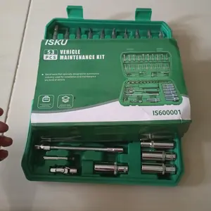 ISKU Set Alat Perbaikan Mobil 53 Pcs dengan Kunci Sok dan Ratchet 24 Gigi dan 72 Gigi Material Baja Vanadium Krom Berkualitas Tinggi Ideal untuk Area Sempit