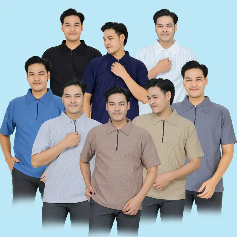 POLO.CO Kaos kerah katun knit premium model reguler untuk semua kebutuhan santai dan casual tipe lengan pendek Panjang Keren Pria Basic Navy 7