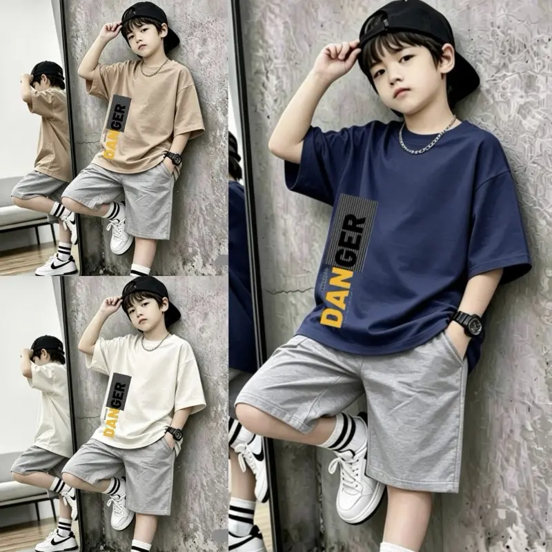 Setelan Anak Laki-laki Kekinian Motif DANGER Usia 3-14 Tahun/Baju Anak Laki-Laki Model Terbaru/Kaos Oversize Anak Laki-Laki Viral