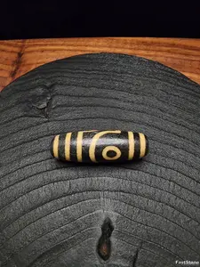 Batu Akik Dzi Yellow Tooth Lotus 2 Mata Blessed Tibet Relation Stone 37mm E2719