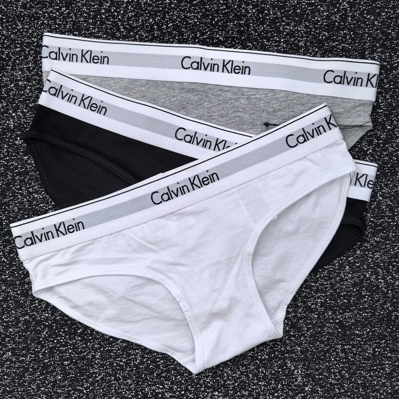 Celana dalam wanita Calvin Klein asli model segitiga katun murni antibakteri bernapas bikini-paket 3 pcs