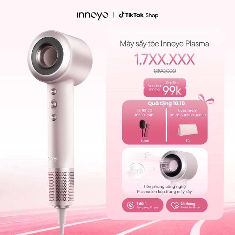 Máy sấy tóc Innoyo Plasma - 500 triệu Plasma ion kép, sấy nhanh trong 3 phút - Bảo hành 24 tháng - Tặng đầu sấy