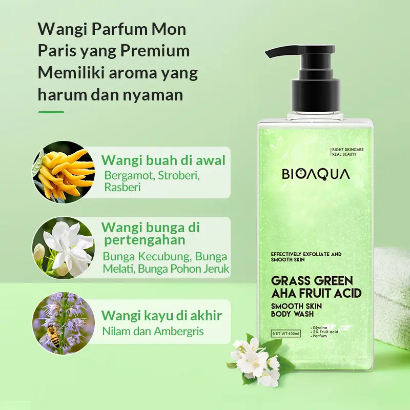 【BPOM】BIOAQUA Body Wash 2pcs Set Grass Green AHA FRUIT ACID Body Wash / 24K GOLD NICOTINAMIDE Glowing Bath Cream Soap / GALAXY PINK HEXAPEPTIDE Shower Gel / Nebulas Blue Bose Pores Refining Cleaning Liquid 3