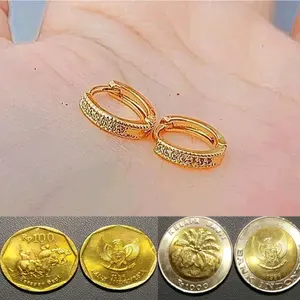 anting clip permata satu baris terbuat dari bahan koin asli Earrings