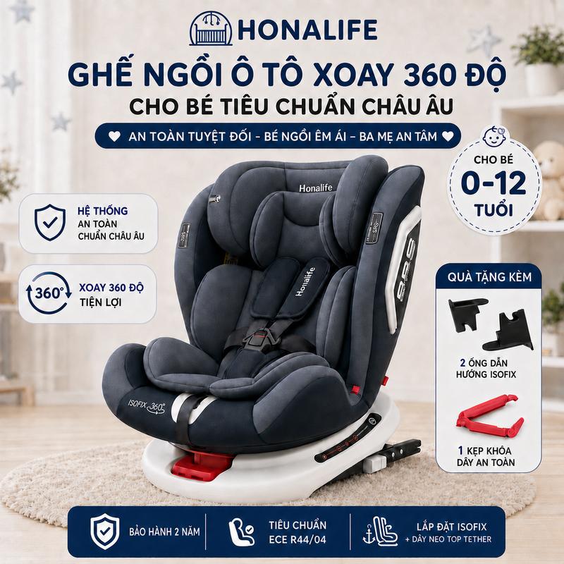 Ghế ngồi ô tô HONA159 cho bé từ sơ sinh đến 12 tuổi, ISOFIX, LATCH đạt chuẩn Châu Âu