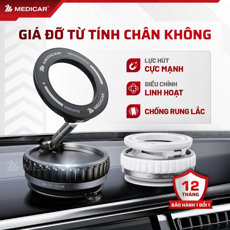   NEW  Giá đỡ điện thoại từ tính hút chân không Medicar - Lực hút từ tính mạnh mẽ đế hút chân không xoay 360 độ 