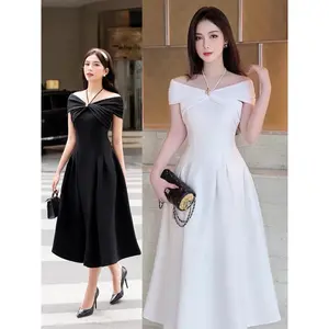Dress Lilit Sabrina Dres Bahan Scuba Gaun Wanita Gaun Kasual Ld 90 Sampai 100cm Scuba Elastis melar sampai 10cm Dress Korea Style