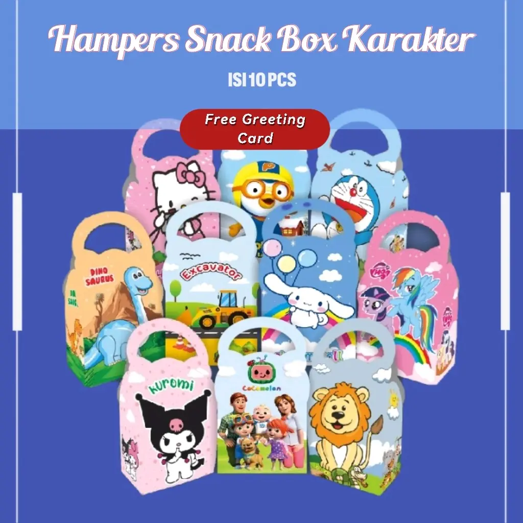 ISI 10 PCS| SNACK BOX KARAKTER ULTAH ANAK FREE GREETING CARD Kertas