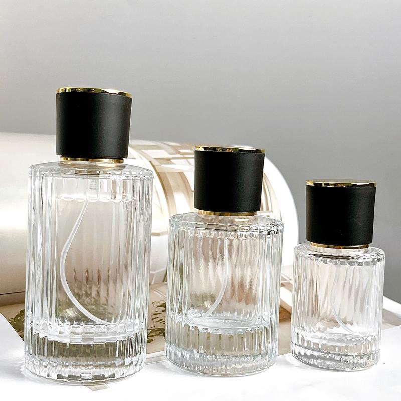 Vỏ rỗng, chai đựng nước hoa 30ml, 50ml, 100ml thuỷ tinh sọc hình trụ nắp đen…