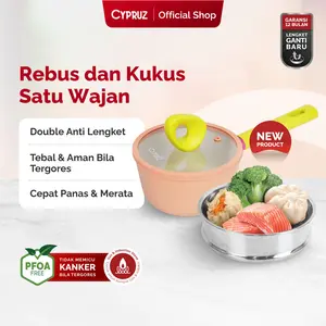 Cypruz Cookware Set Baby Collection Sauce Pan Anti Lengket Dengan Steamer 2 in1