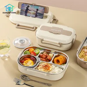 【Diamond home】 Kotak Makan 5 Grid 1500ml 304 Stainless steel lunch box tumpah free sendok garpu kotak bekal