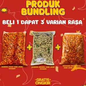 Bundling Beli 1 Dapat 3 Basreng Pedas 250gr & Basreng Original 250gr & Makaroni Pedas 250gr Bumbu Cikruh Gratis Ongkir