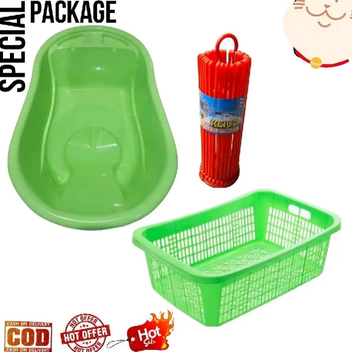 Paket Hemat Bak Mandi Bayi Polin + Keranjang Pakaian Folding Bulat/Hanger Puter 20 Stik dan 30 Stik - Bather GRATIS BUBLE WRAP 2