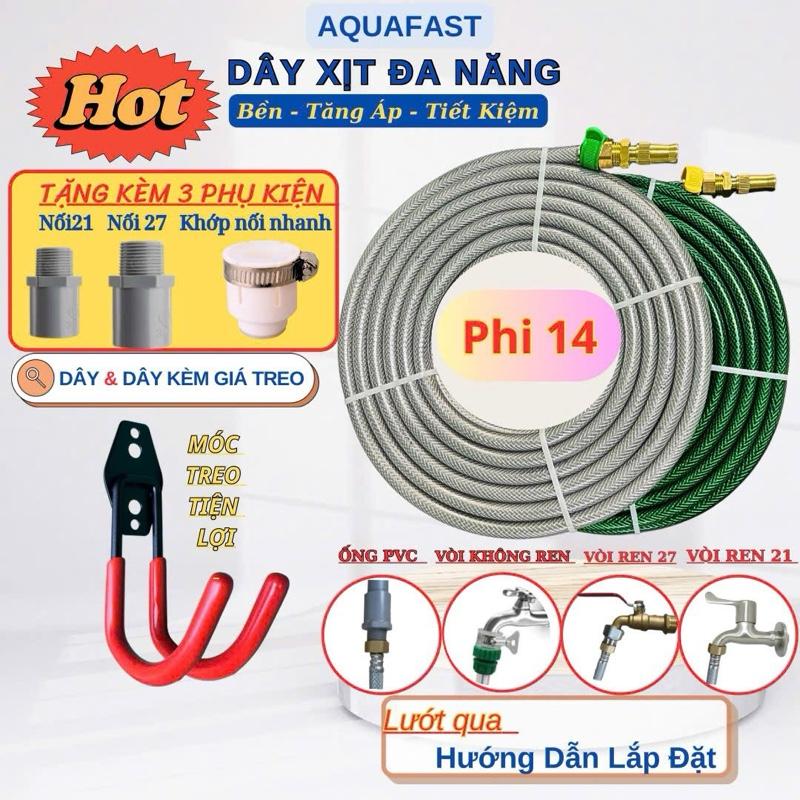 AQUAFast Dây Xịt Tăng Áp Đa Năng Phi 14mm kèm Vòi Xịt Tưới Cây Rửa Xe Tiết Kiệm Nước Dây PVC Chống Gãy Tiện Lợi TẶNG 3 PHỤ KIỆN