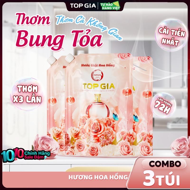 COMBO 3 TÚI Combo 3 Túi Nước giặt Lavender Hoa Hồng TOPGIA 1L nước giặt xả quần áo ngừa khuẩn hỗ trợ làm sạch an toàn cho bé và lưu hương dài lâu chiết xuất hoa hồng lavender 1L nth SẢN XUẤT TẠI VIỆT NAM DEAL ĐỘC QUYỀN TRONG LIVE
