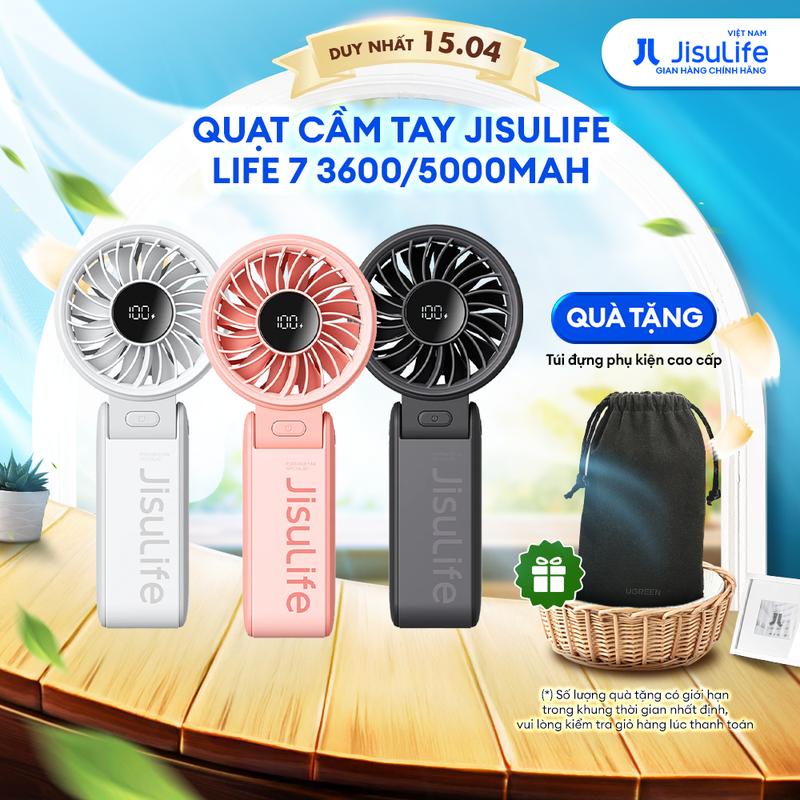 Quạt cầm tay mini Jisulife Life 7 ABS 5 cấp độ gió 3600mAh/5000mAh - Sử dụng liên tục 12h - Chính hãng - Bảo Hành 12 tháng