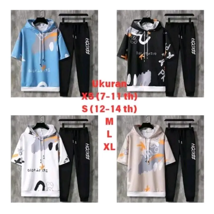 Bisa Cod/kaos distro cowok/Setelan Jogger Kp - Setelan Atasan Kaos Pria/1 set outfit cowok Celana Hoodie 1